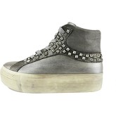 Chaussures Crime London sneakers gris cuir argent clous AH901