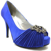 Chaussures escarpins Haute Couture escarpins bleu électrique satin strass at389