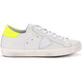 Chaussures Philippe Model Paris Basket modèle Paris en cuir blanc avec talon jaune fluo