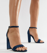 Glamorous - Sandales minimalistes à talon carré pointure large - Bleu marine - Navy