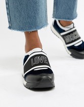 Love Moschino - Baskets en velours avec logo - Navy