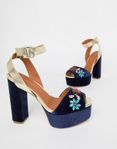 Glamorous - Sandales à talons et semelle plateforme et ornements - Navy