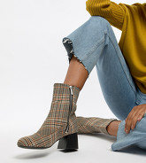 Monki - Bottines à carreaux et talons - Marron - Multi