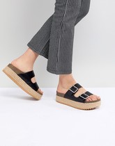 Pull&Bear - Sandales à semelle plateforme avec double boucle - Noir - Fauve