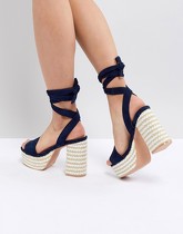 Lost Ink - Sandales plateforme à talon style espadrille - Bleu marine - Navy